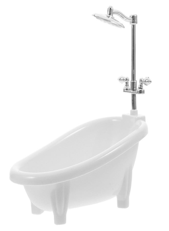 VICASKY Mini Toy Bath Tub,1/12 Scale White Baby Doll Bathtub Clawfoot Bathtub with Shower Faucet Model Water Bath Toy for Doll House Bathroom Furniture - Image 1